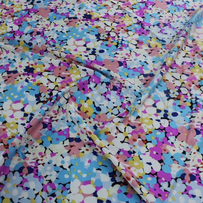 MHC World Dress Fabrics Aqua/Violet Printed Armani Satin Fabric 150cm
