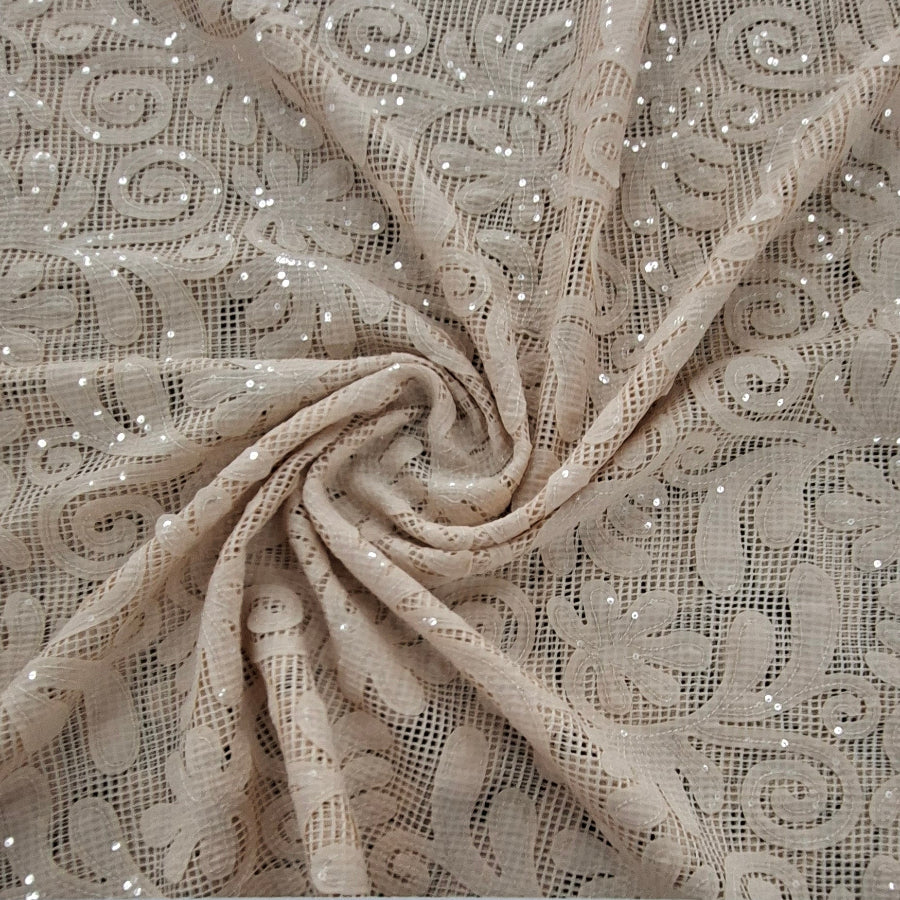 MHC WORLD Embroided Tulle 150cm Champagne Embroided Tulle 150cm