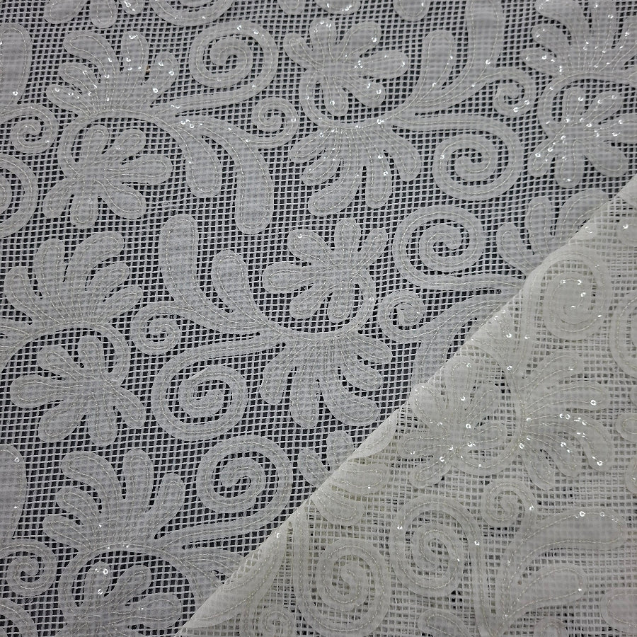 MHC WORLD Embroided Tulle 150cm OFF White Embroided Tulle 150cm