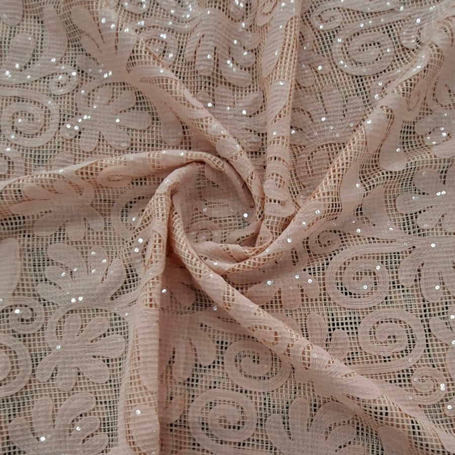 MHC WORLD Embroided Tulle 150cm Peach Embroided Tulle 150cm