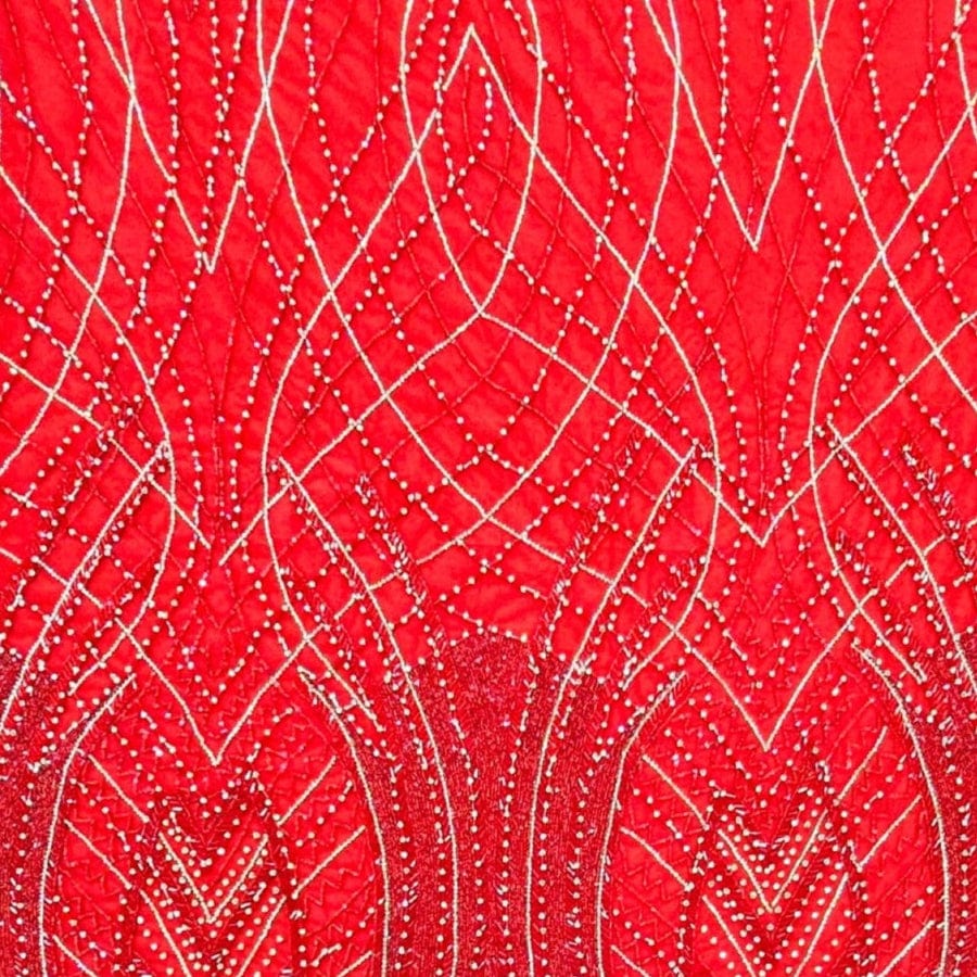 MHC WORLD Exclusive Hand Beaded Red Exclusive Hand Beaded Lace 140cm