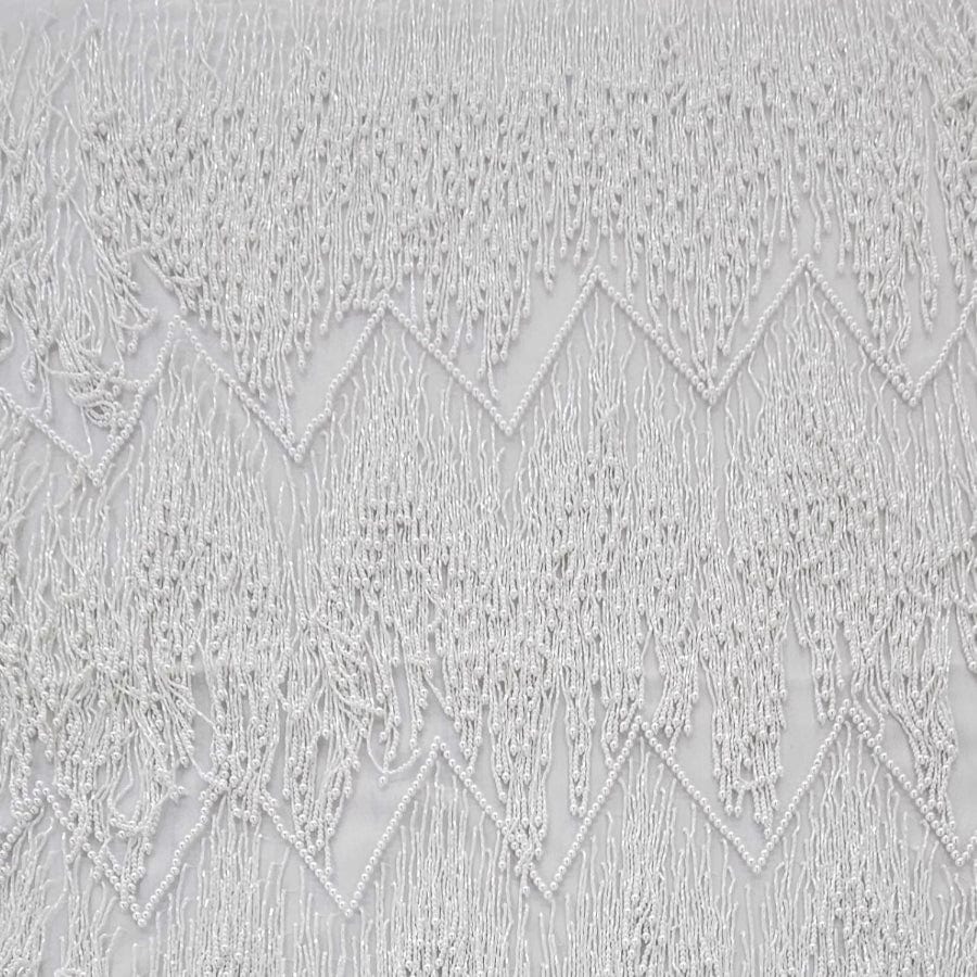 MHC WORLD Exclusive Hand Beaded White Silver Exclusive Hand Beaded Lace 140cm