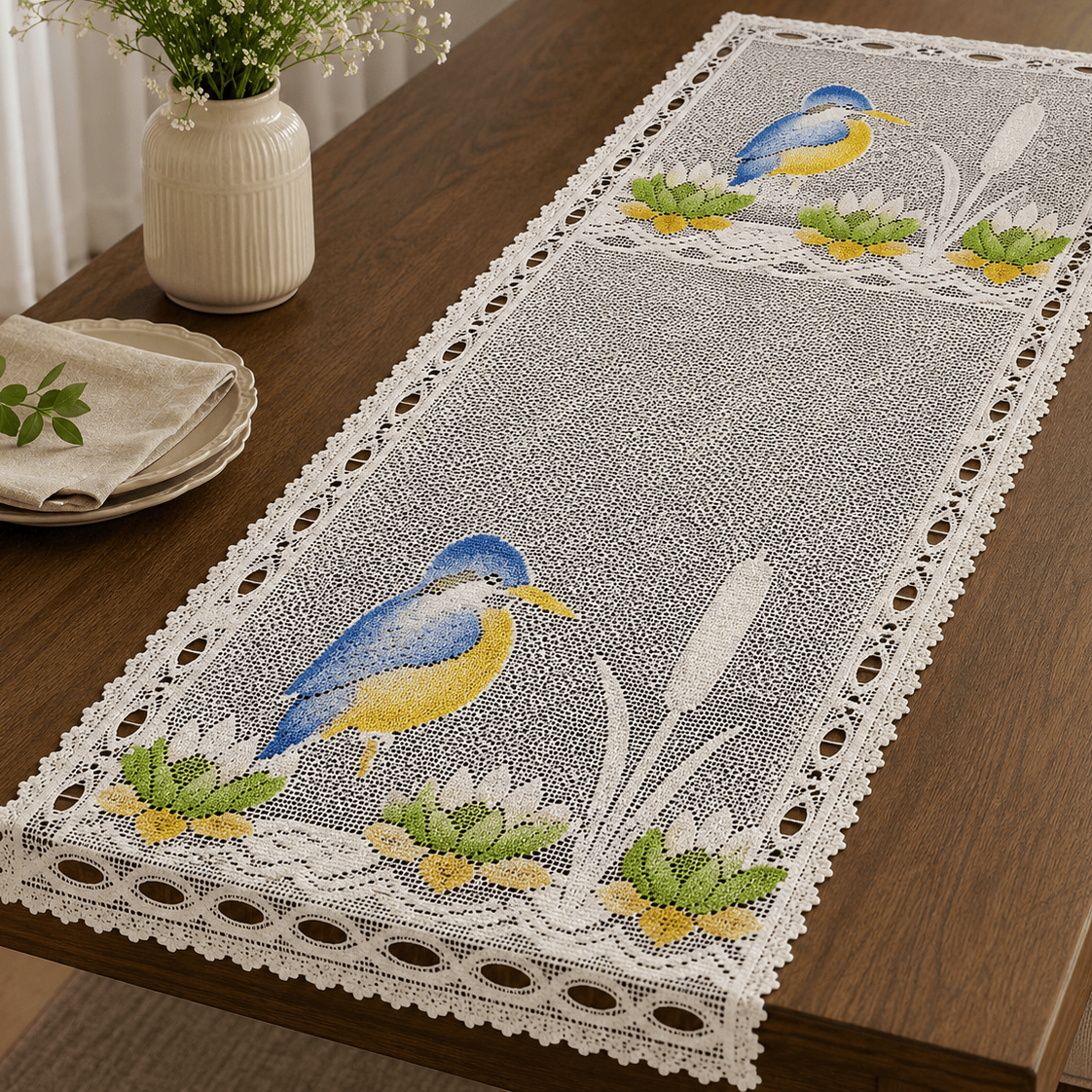 MHC World Lace & Voile Fabrics Fabric Dutch Lace Bird White 30 cm
