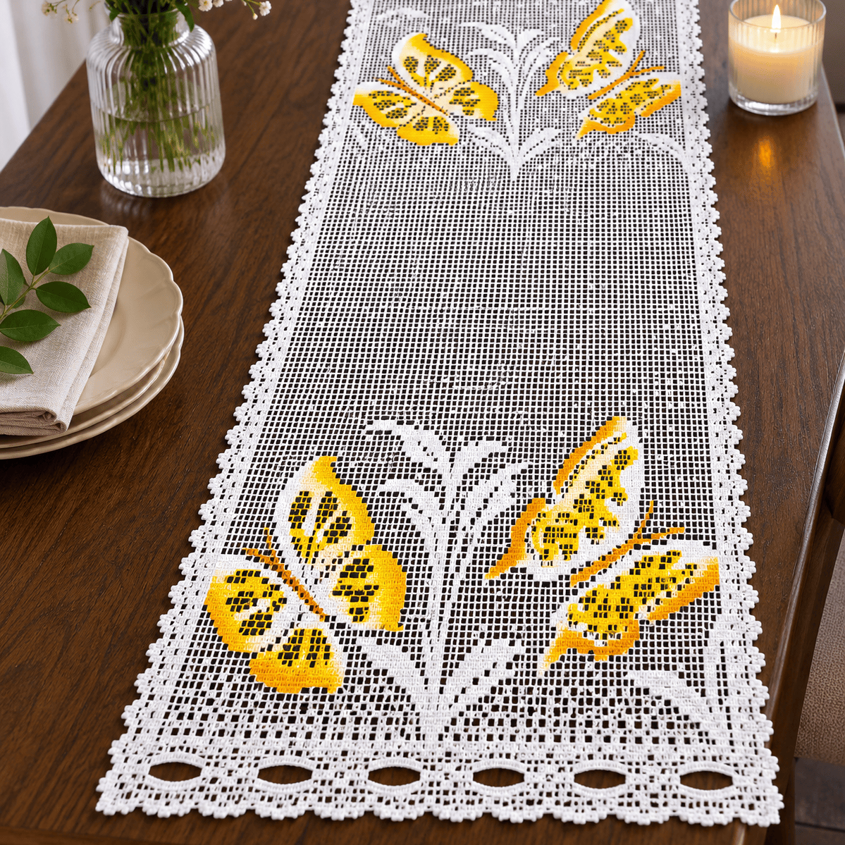 MHC World Lace & Voile Fabrics Fabric Dutch Lace Butterfly White 30 cm