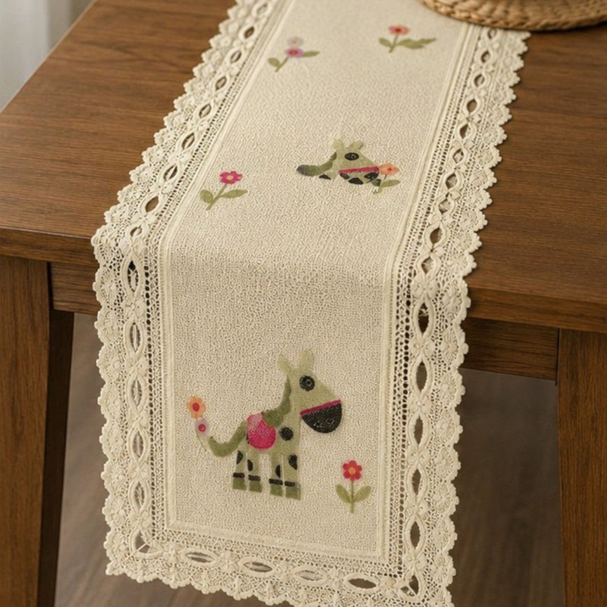 MHC World Lace & Voile Fabrics Fabric Dutch lace Cream Horse Print 40 cm