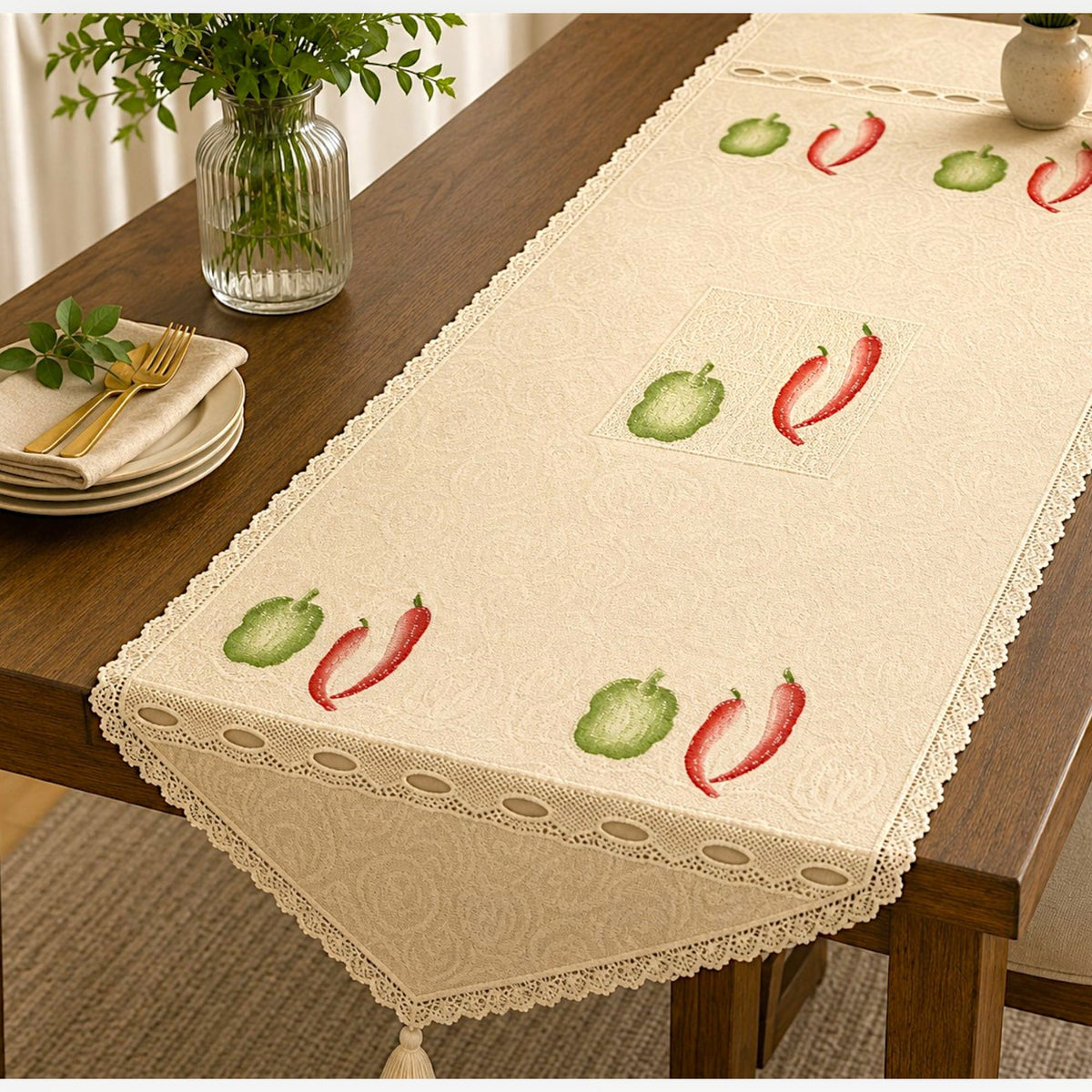 Printed Dutch Lace Cream Chilli Pepper 60 cm