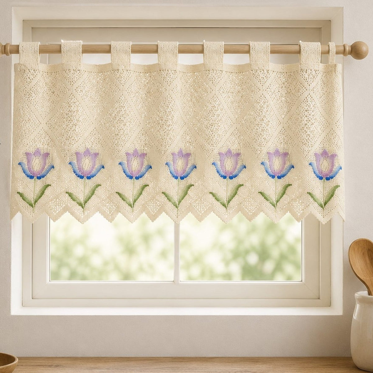 Printed Dutch lace Cream Purple Rose 40 cm
