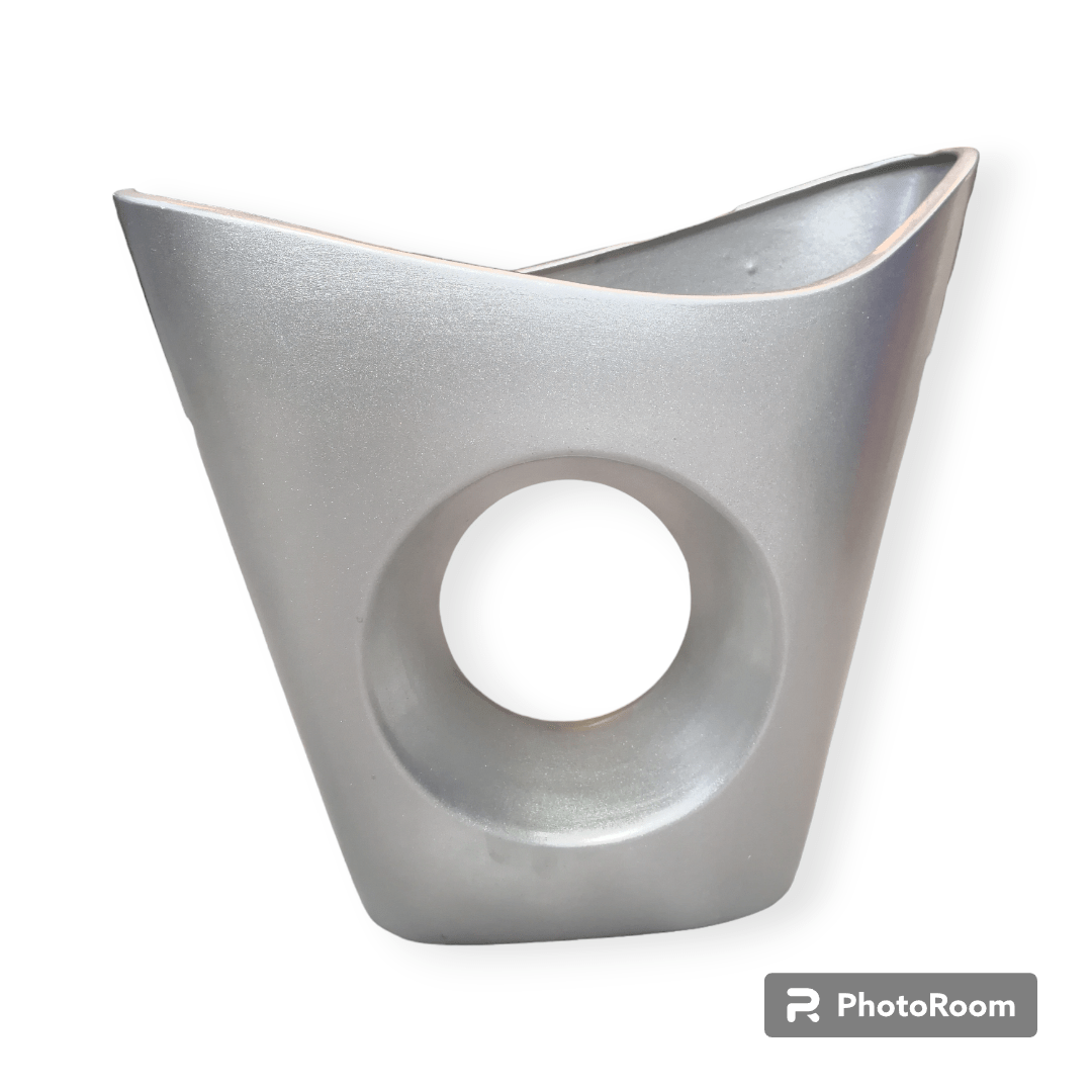 MHC World Large 42x50x13cm Vase AC 1 hole Boat-base Metallic silver