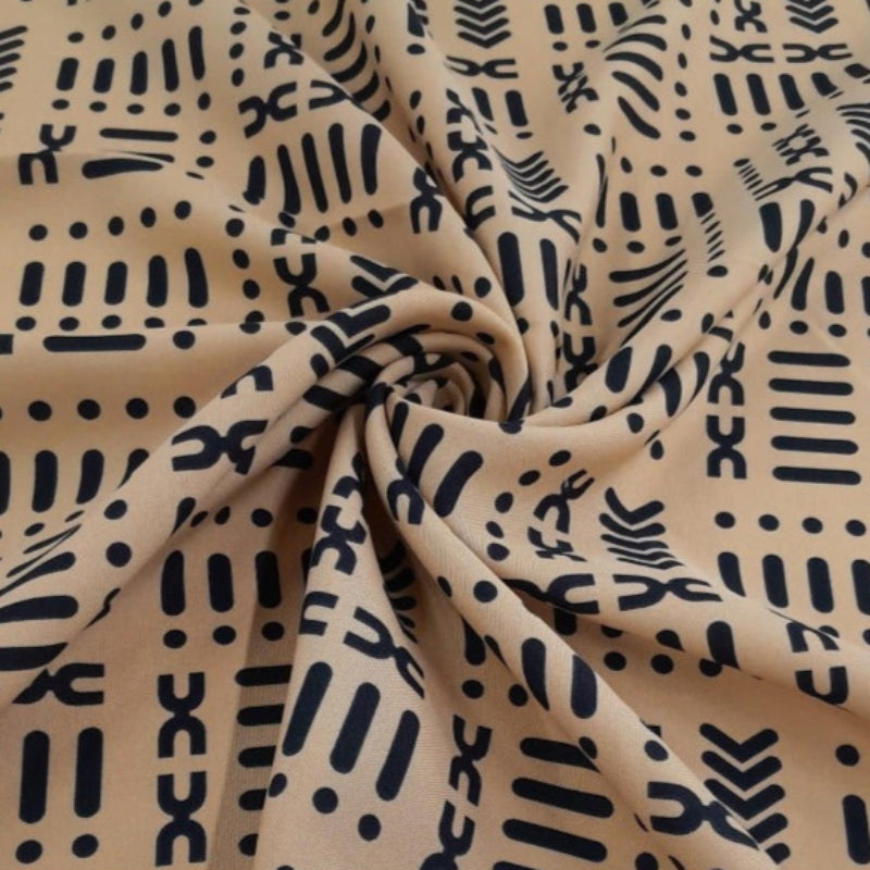 MHC World Mini Matt Fabric Beige/Black Printed Mini Matt Collection DSN#7 Ethnic 6796 140 cm (7697676894297)