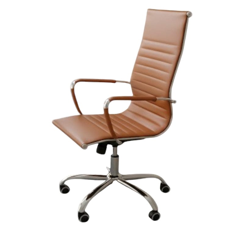 MHC World Office Chair High Back Brown Swivel and Tilt with Chrome  Base Brown HT_728A