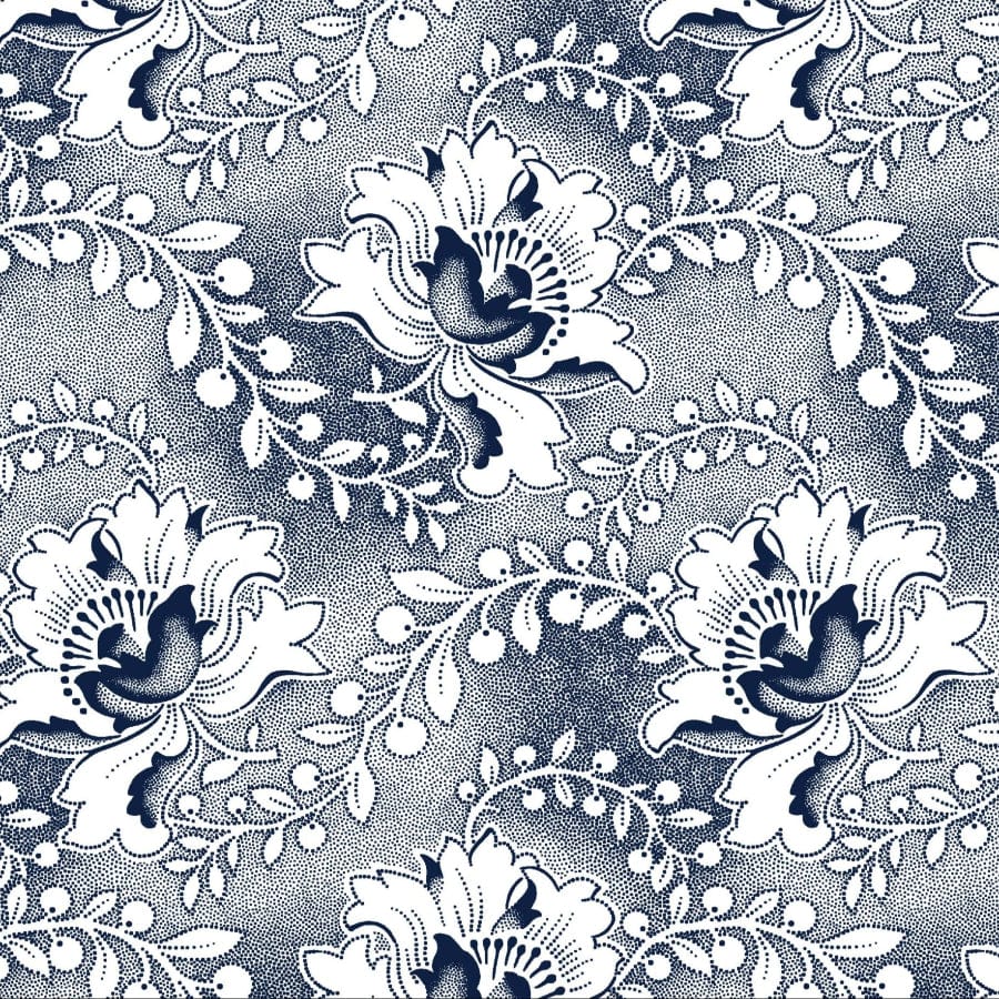 MHC WORLD Original 3 Cats Fabric H1214 Original 3 Cats Fabric C/W99 Blue & White 90cm