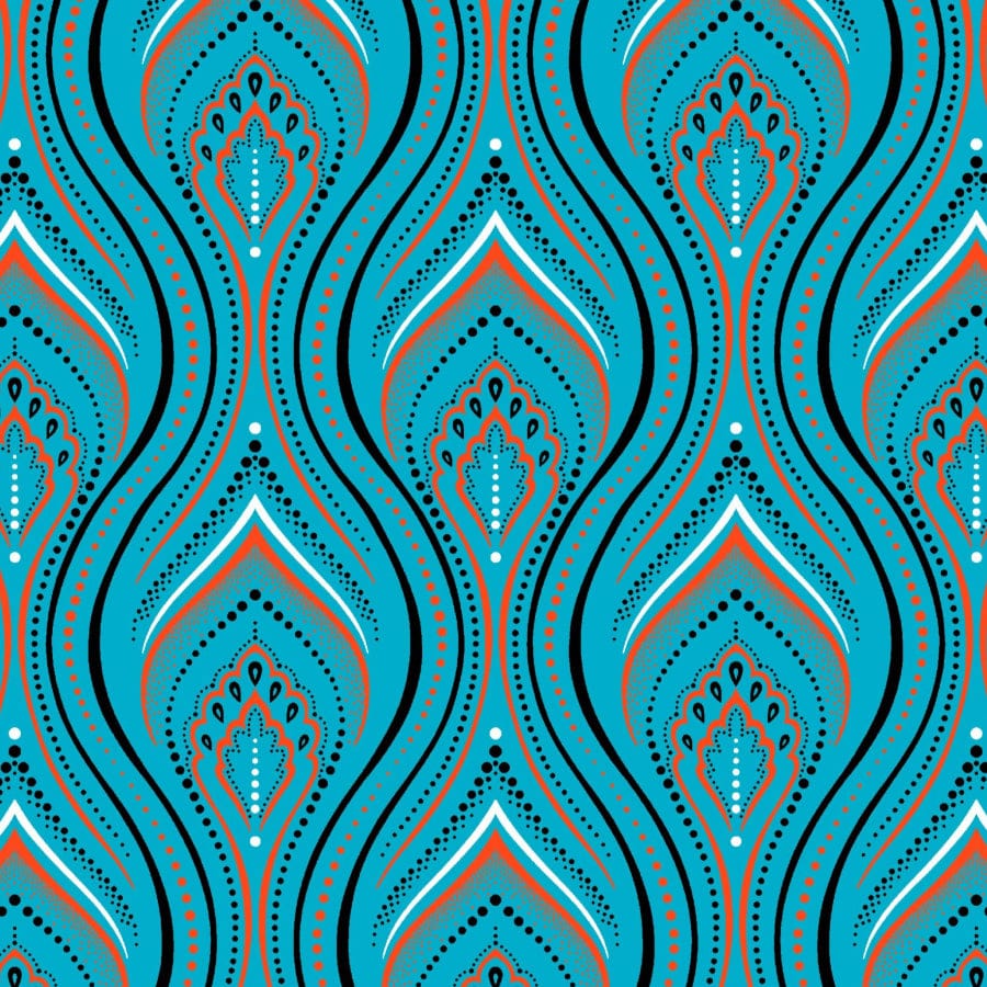 MHC WORLD Original 3 Cats Fabric H1292 Original 3 Cats Fabric C/W251 Turquoise/Orange 90cm