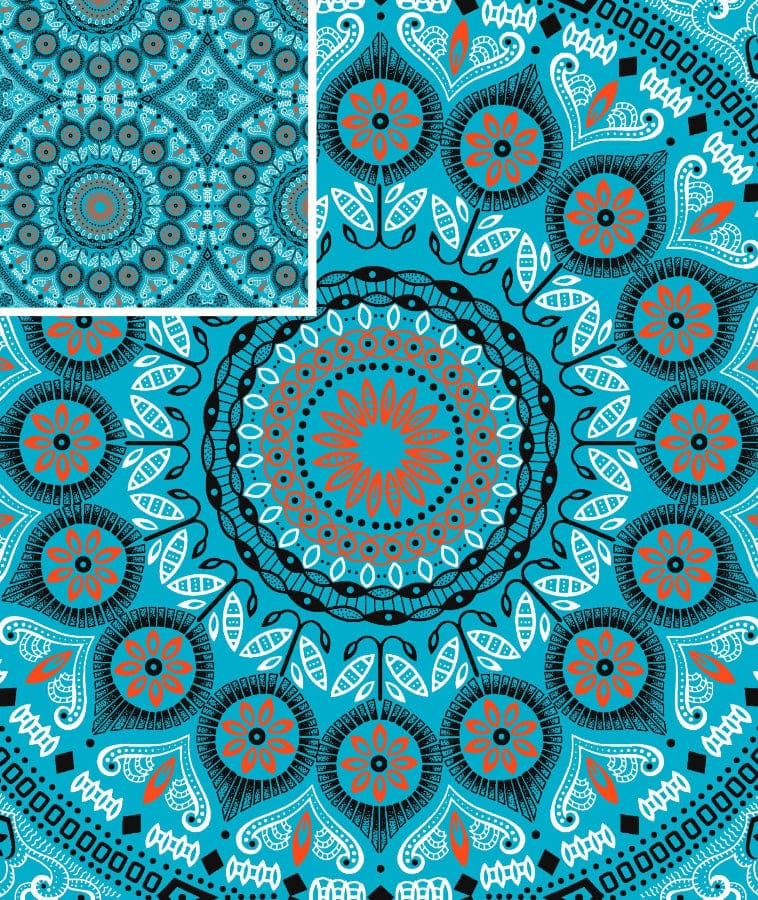 MHC WORLD Original 3 Cats Fabric H1294 Original 3 Cats Fabric C/W251 Turquoise/Orange 90cm