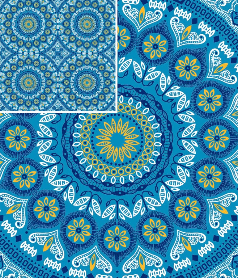 MHC WORLD Original 3 Cats Fabric H1294 Original 3 Cats Fabric C/W272 Turquoise/Yellow 90cm