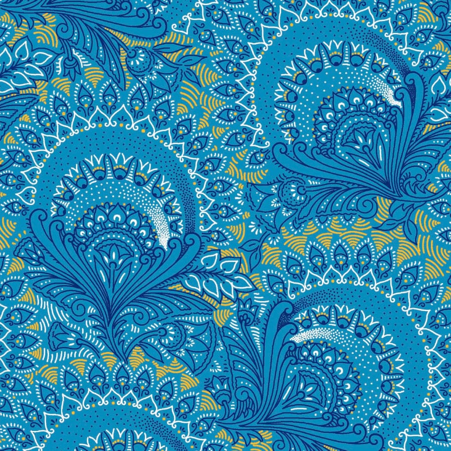 MHC WORLD Original 3 Cats Fabric H1296 Original 3 Cats Fabric C/W272 Turquoise/Yellow 90cm