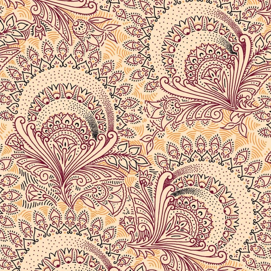 MHC WORLD Original 3 Cats Fabric H1296 Original 3 Cats Fabric C/W551 Cream/Burgundy 90cm