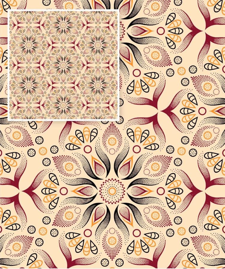 MHC WORLD Original 3 Cats Fabric H1733 Original 3 Cats Fabric C/W551 Cream/Burgundy 90cm
