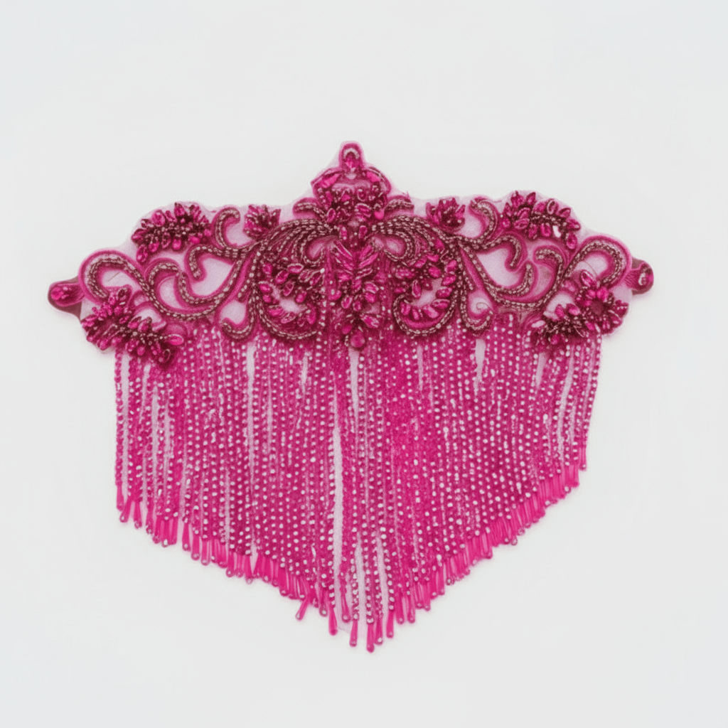 MHC WORLD Patch With Fringing Cerise Beaded Patch With Fringing