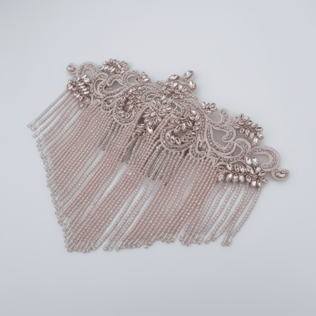 MHC WORLD Patch With Fringing Rose Gold Beaded Patch With Fringing