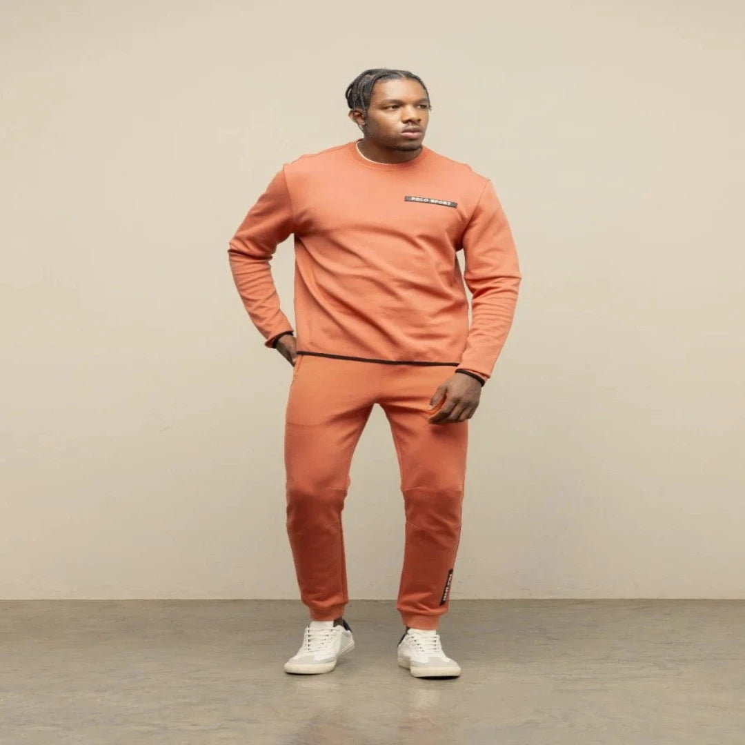 MHC World Polo Sport Long Sleeve Tech Fleece Sweater Top Orange (7683779526745)