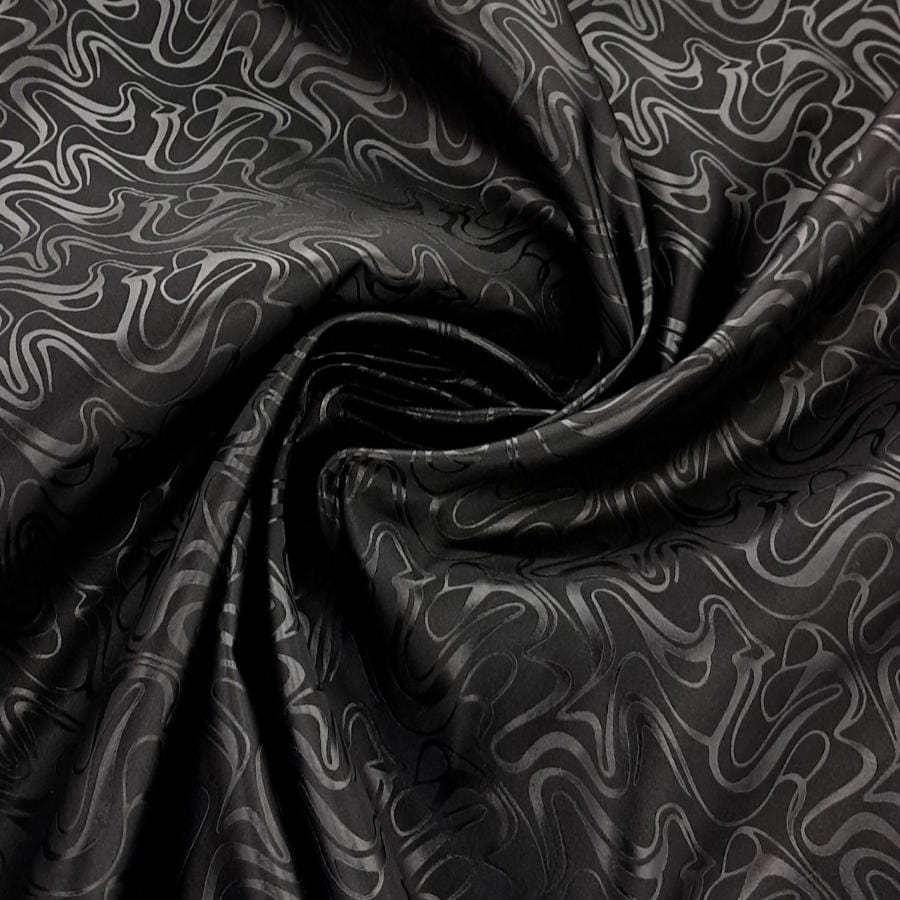 MHC WORLD Satin Black Embossed Duchess Satin Fabric 150cm