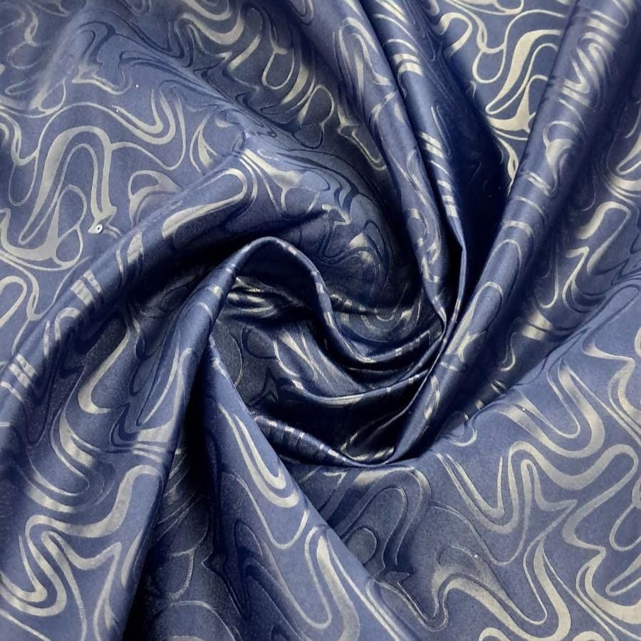 MHC WORLD Satin Navy Embossed Duchess Satin Fabric 150cm