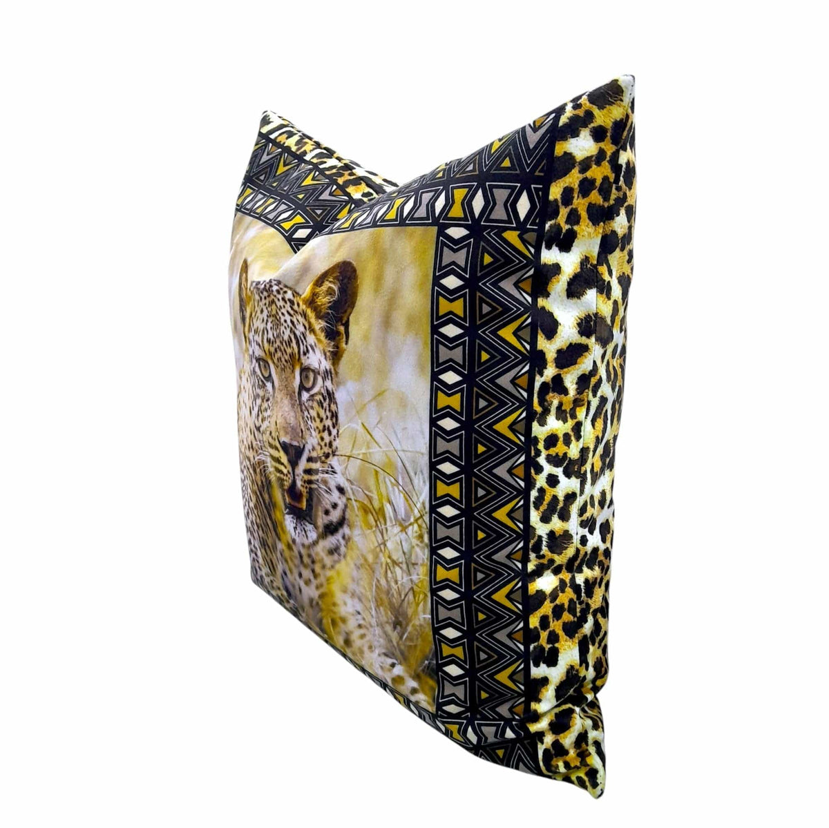 MHC WORLD Scatter Cushion Velvet Scatter Cushion Leopard Panels 60x60 cm