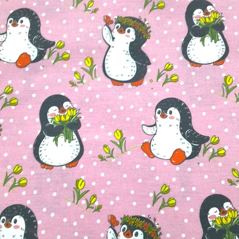 MHC World Sheeting Fabrics 100% Printed Cotton Percale Sheeting Penguins 240 cm