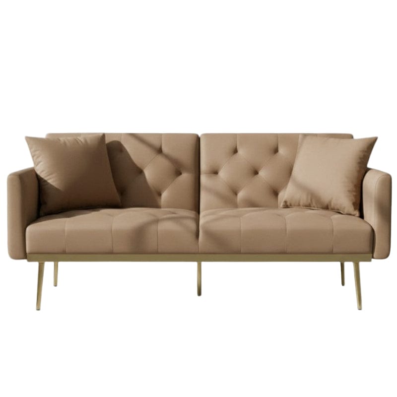MHC World Sleeper Couch light brown.green.black and mocca Roma Sleeper Couch 3 Seater Light Brown Gold Frame