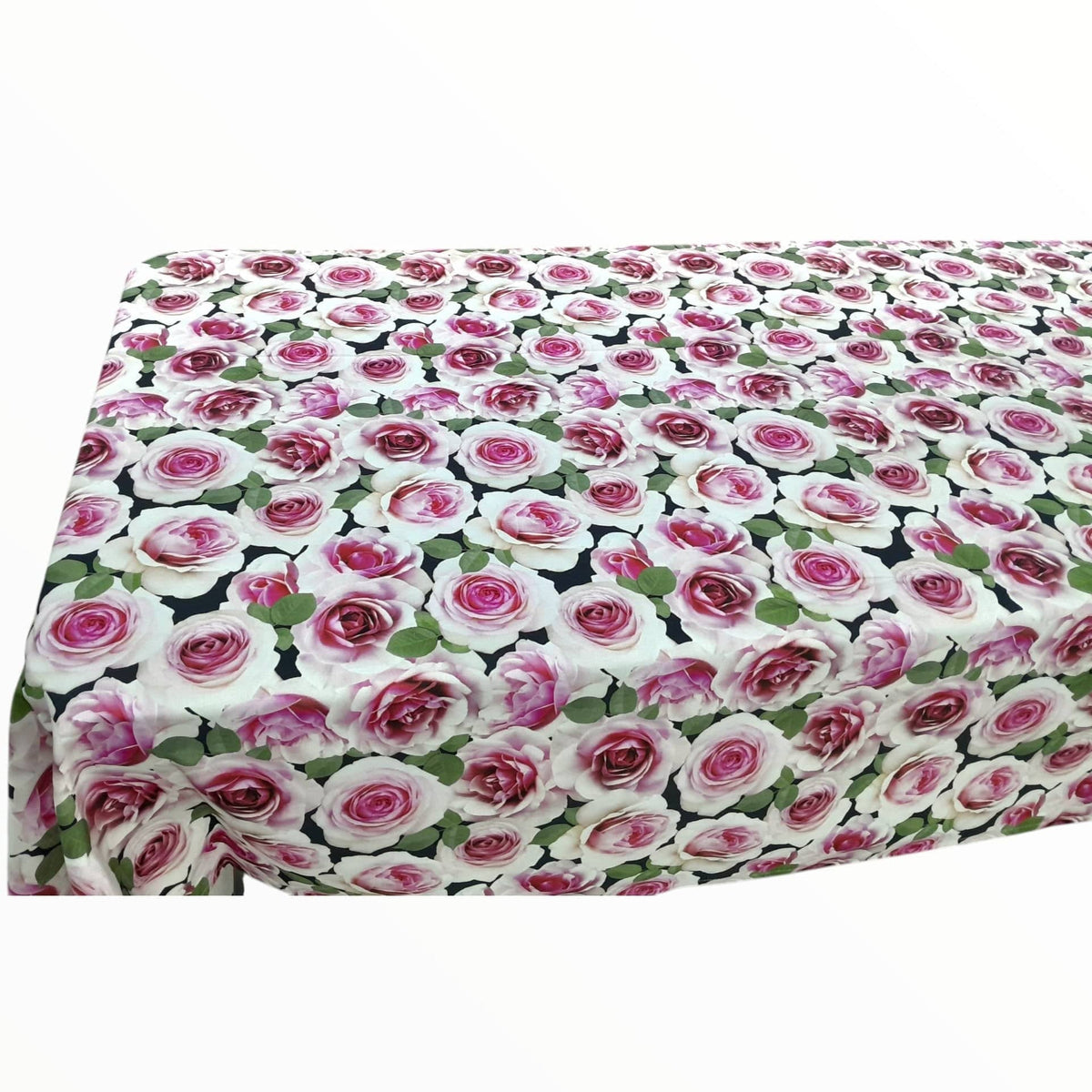 MHC World Table Cloth Tablecloth 100% Cotton Summer Rose Black 150 cm x 300 cm