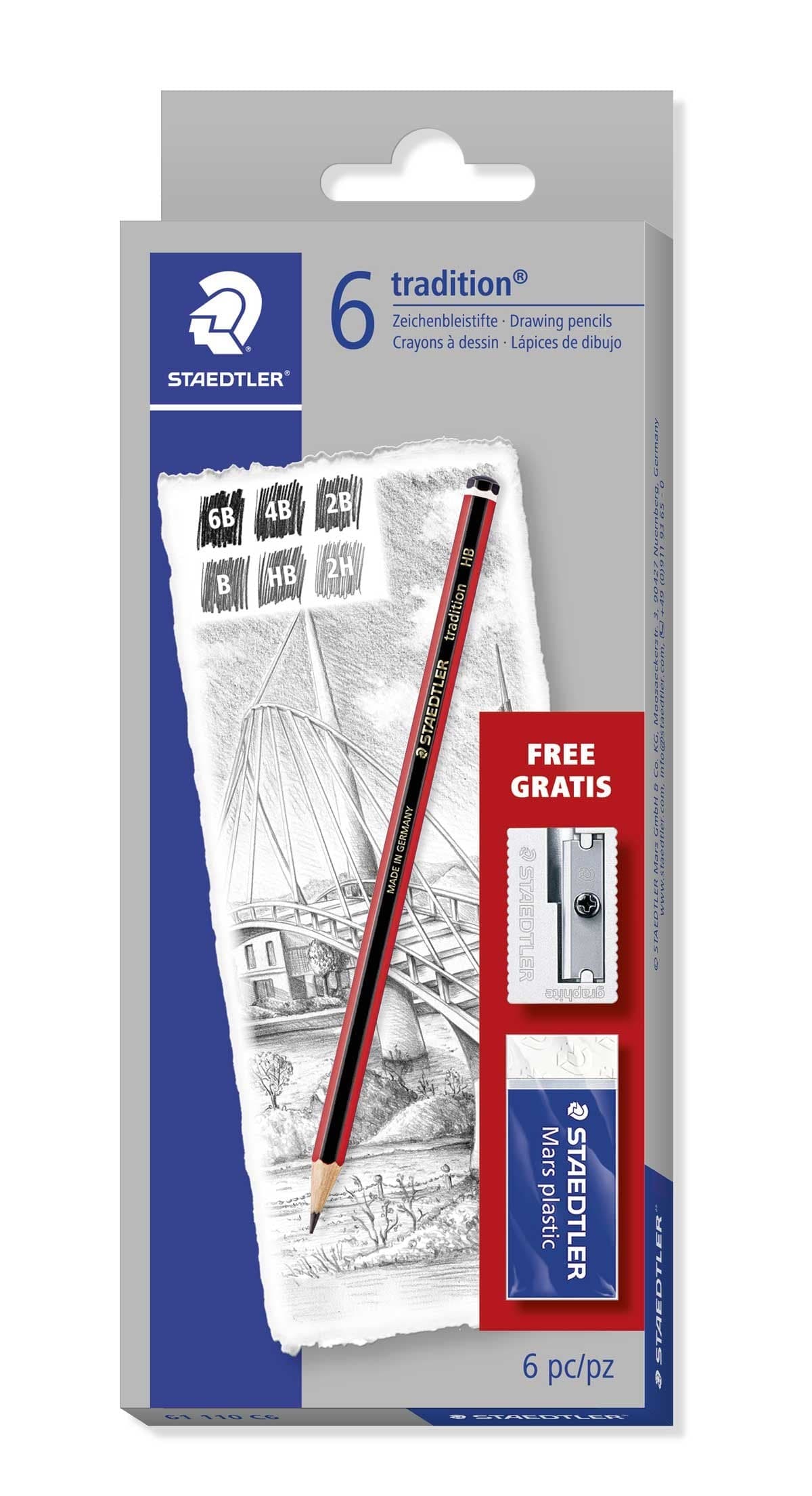 MHC World Tech & Office Staedtler Tradition Sketching Pencils Pack Of 6 (7461186961497)