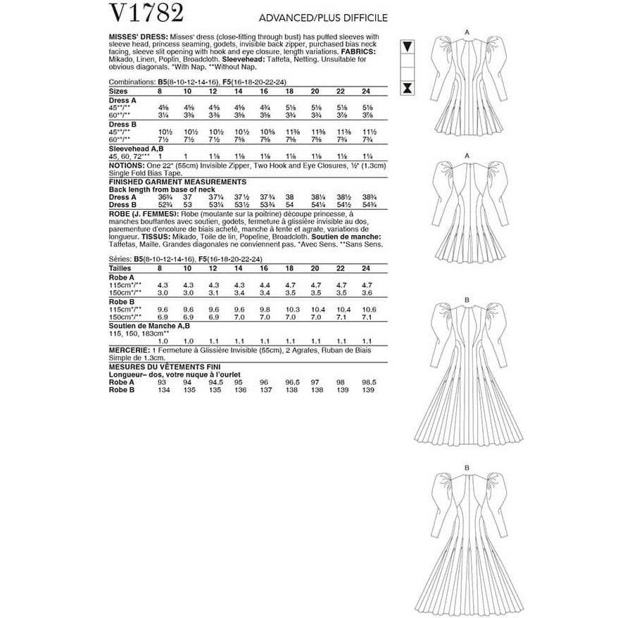 Pattern V1829 Vogue Pattern V1782 F5 (16-18-20-22-24)