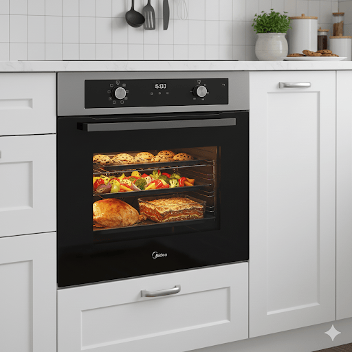 Midea Oven Midea MBO65M90D2-X Built in Oven 70L Rotary Dials with digital timer A Rated in Stainless Steel