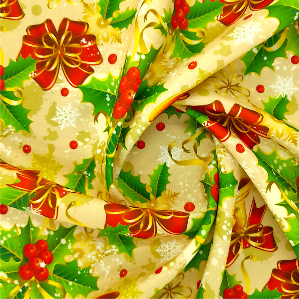 Printed Mini Matt Xmas Ribbon & Gold 140 cm