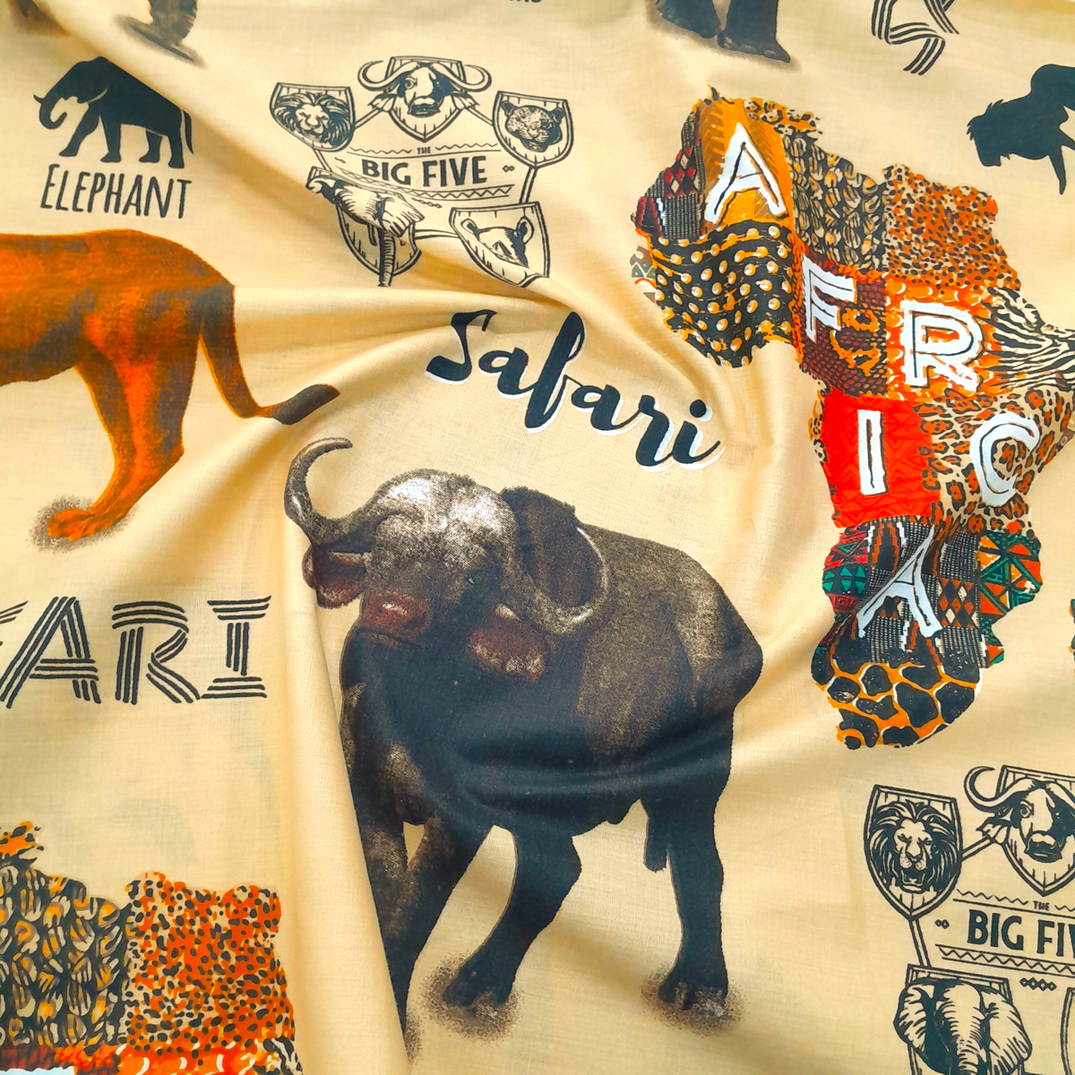 mishi k textiles Cotton Fabric Beige 100 % Printed Cotton Big 5 240 cm