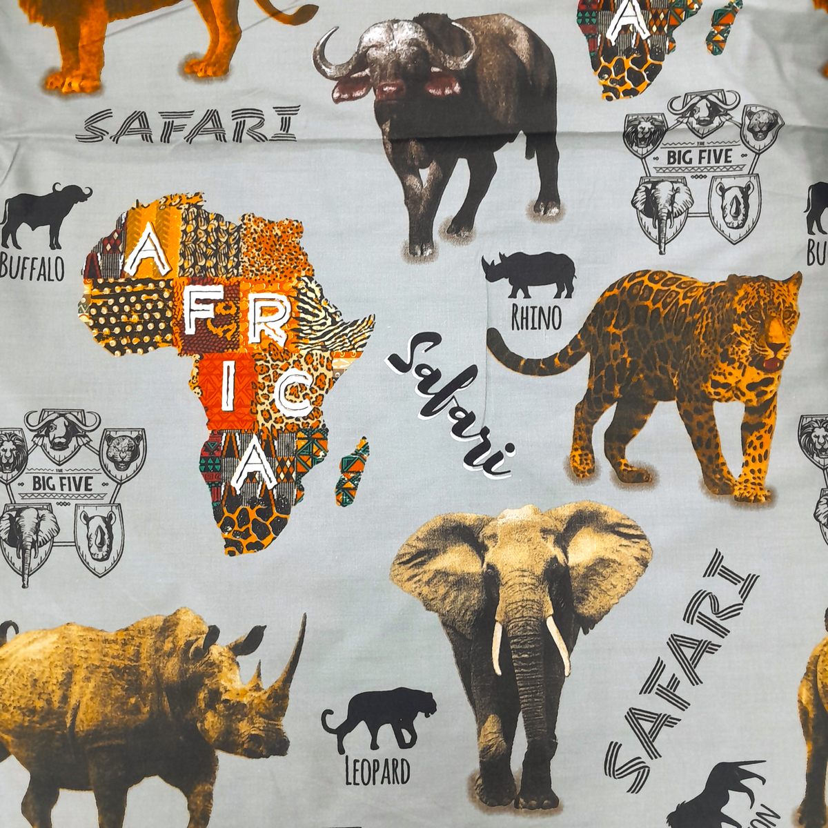 mishi k textiles Cotton Fabric Grey 100 % Printed Cotton Big 5 240 cm