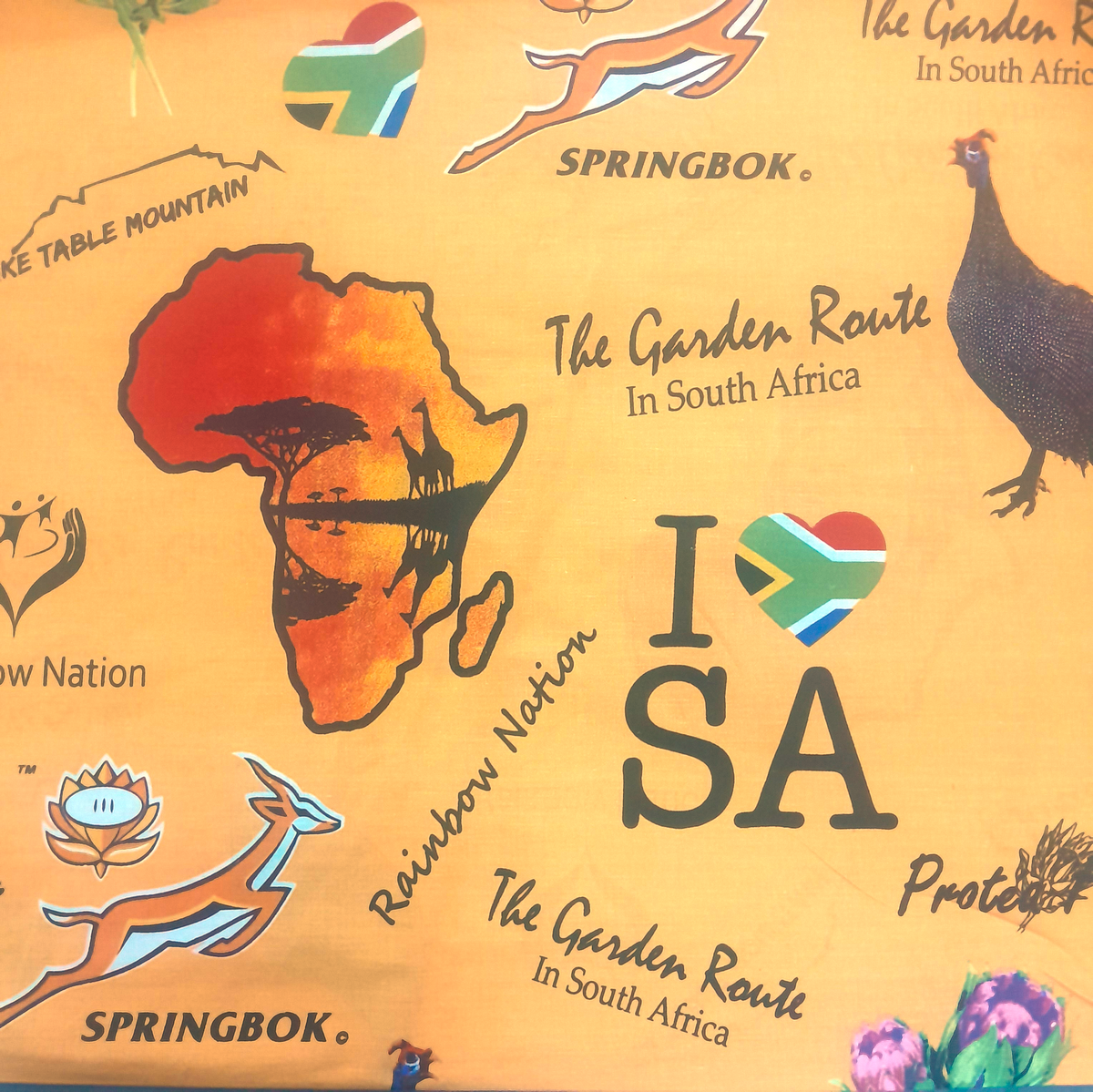 mishi k textiles Cotton Fabric Yellow 100 % Printed Cotton Tourism S.Africa 240 cm
