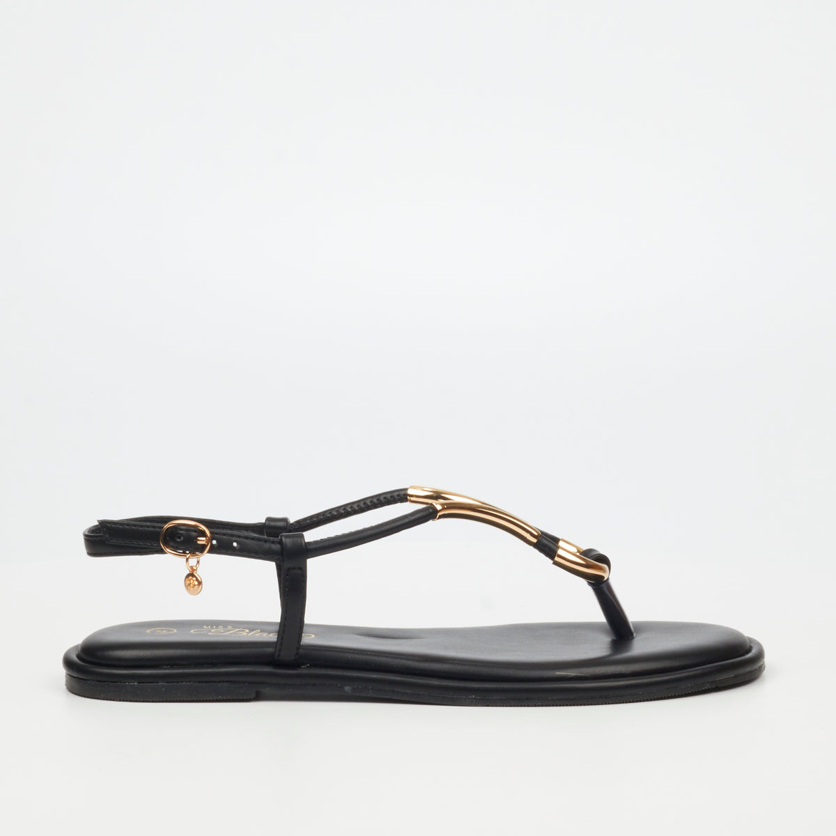 Miss Black Sandals 3 Miss Black Kali 3 Faux Leather Flat Sandals – Black