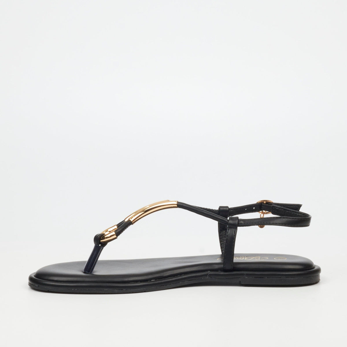 Miss Black Sandals Miss Black Kali 3 Faux Leather Flat Sandals – Black