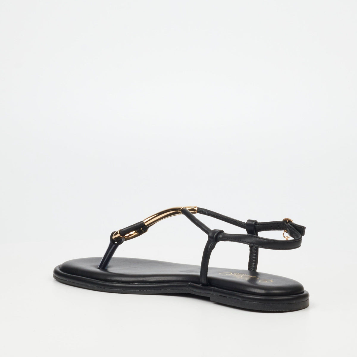 Miss Black Sandals Miss Black Kali 3 Faux Leather Flat Sandals – Black
