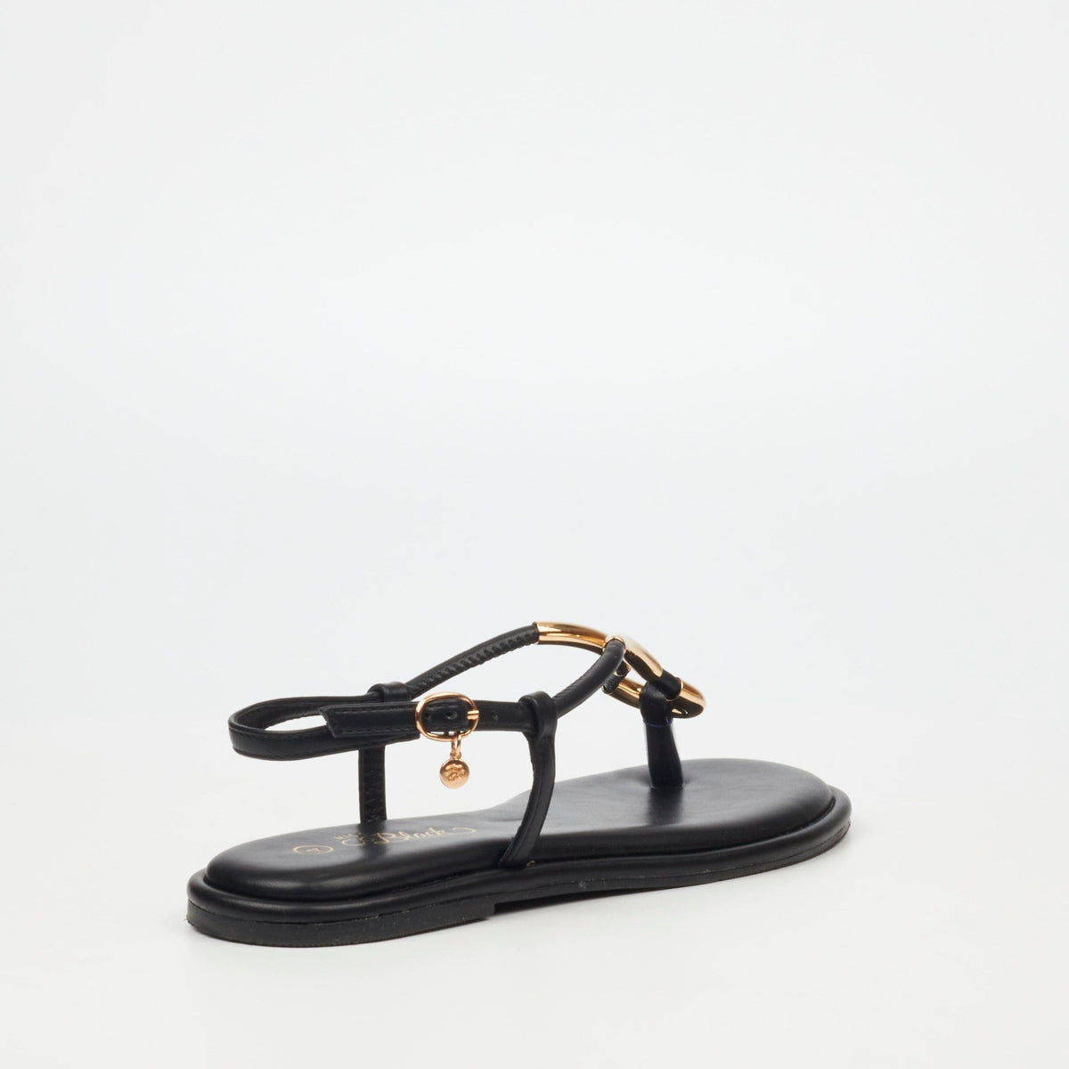 Miss Black Sandals Miss Black Kali 3 Faux Leather Flat Sandals – Black