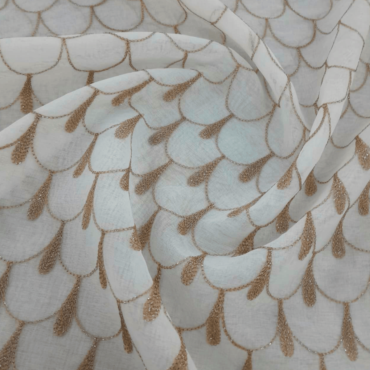 Mood Fabrics Curtaining Fabric Fabric Embroidery Voile Fish Scale Brown 280 cm