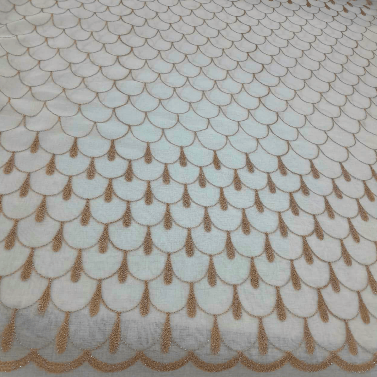 Mood Fabrics Curtaining Fabric Fabric Embroidery Voile Fish Scale Brown 280 cm