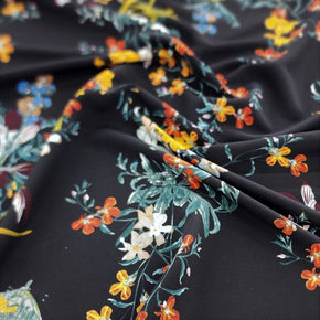 MORROCAINE CREPE Dress Fabrics Printed Morrocaine fabric Black Floral 150cn (7313895751769)