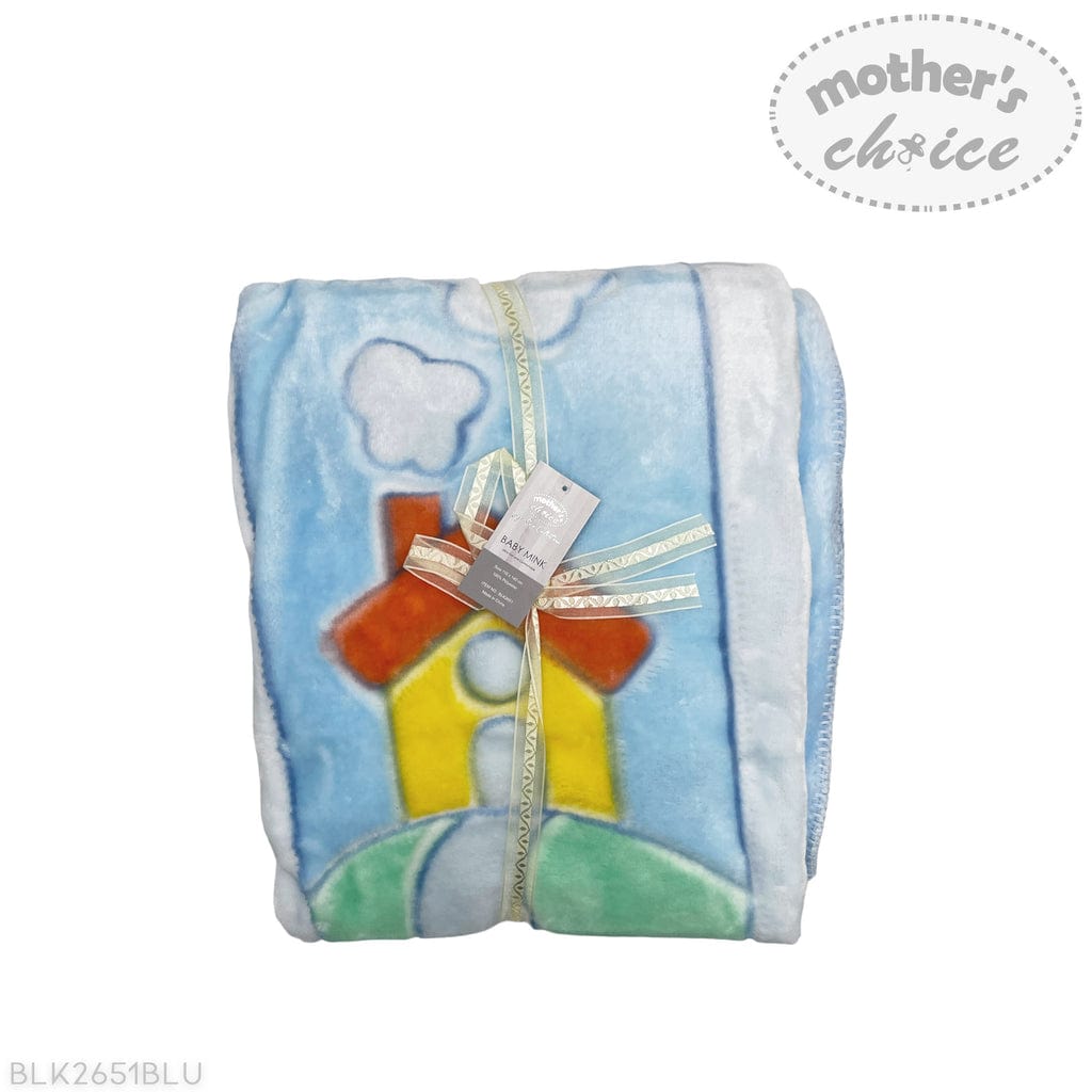 Mothers Choice BABY BLANKET Mothers Choice Infants Cutwork Blanket House Blue BLK2651BLU