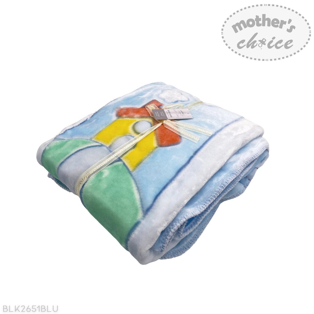Mothers Choice BABY BLANKET Mothers Choice Infants Cutwork Blanket House Blue BLK2651BLU