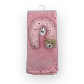 Mothers Choice BABY BLANKET Mothers Choice Super Soft Coral Fleece With Printed Mink Binding Blanket And Pillow Set Girl's Pink Bear BLK3250