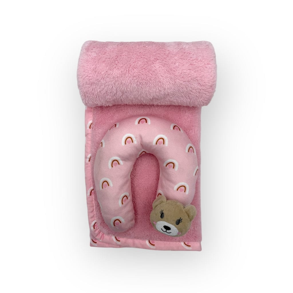 Mothers Choice BABY BLANKET Mothers Choice Super Soft Coral Fleece With Printed Mink Binding Blanket And Pillow Set Girl's Pink Bear BLK3250
