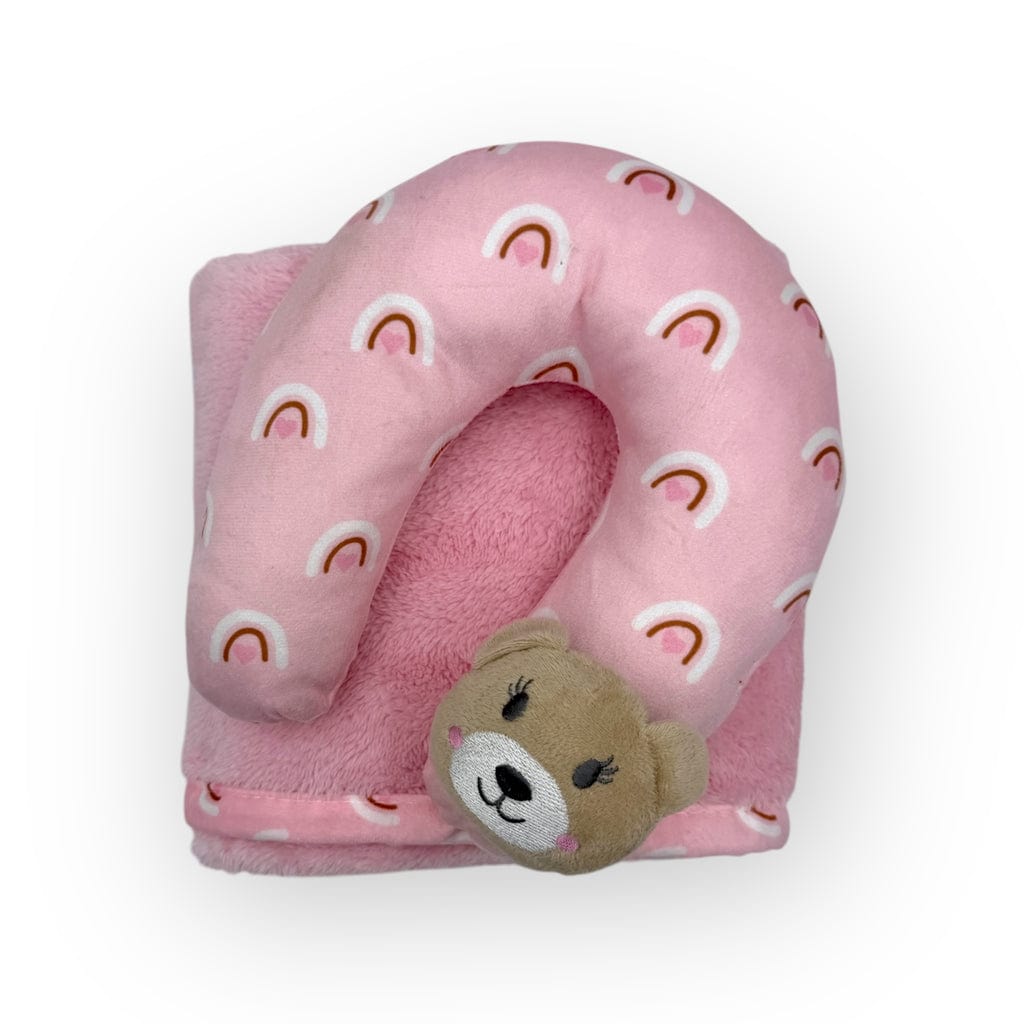 Mothers Choice BABY BLANKET Mothers Choice Super Soft Coral Fleece With Printed Mink Binding Blanket And Pillow Set Girl's Pink Bear BLK3250
