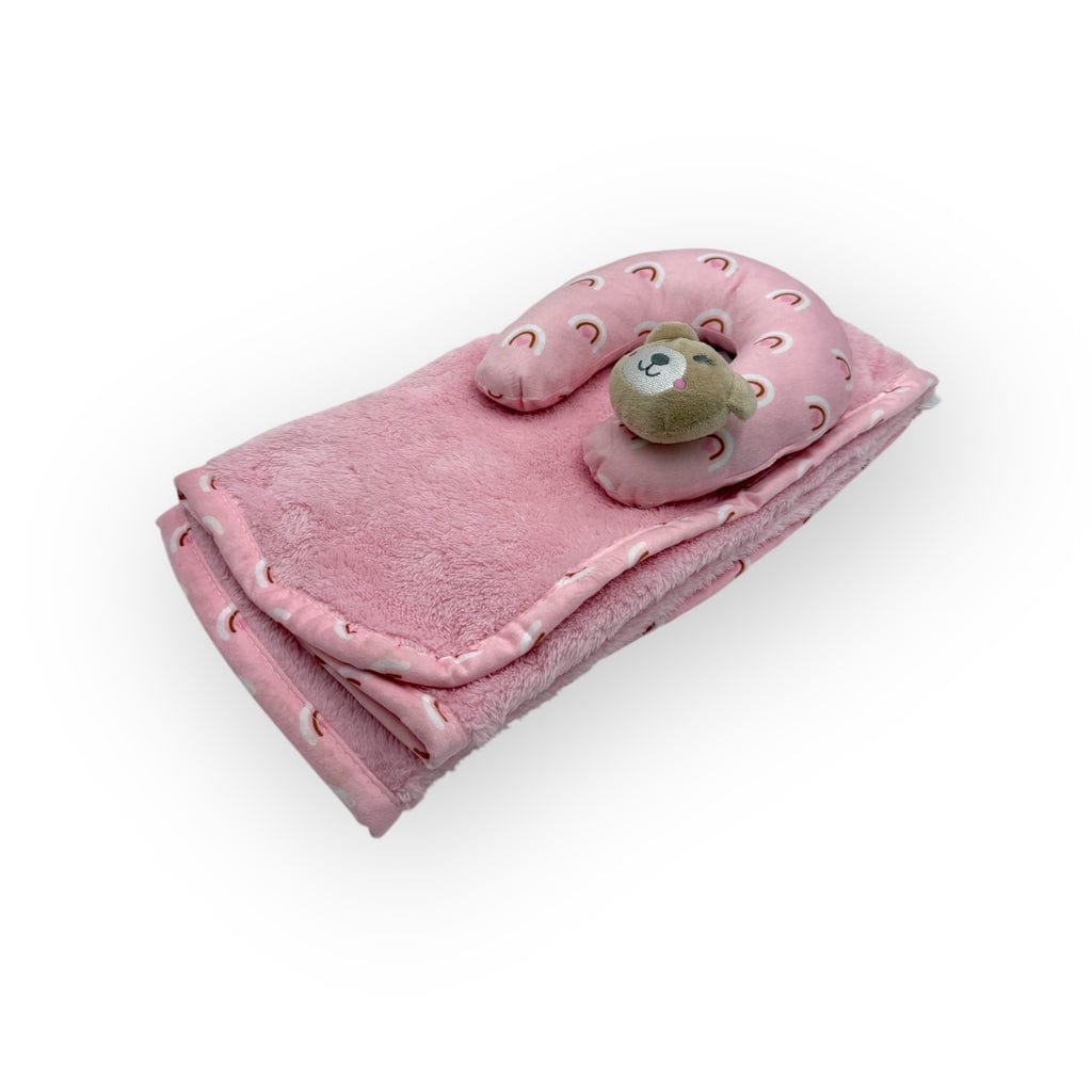 Mothers Choice BABY BLANKET Mothers Choice Super Soft Coral Fleece With Printed Mink Binding Blanket And Pillow Set Girl's Pink Bear BLK3250